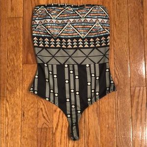 Charlotte Russe Strapless Multi Print Bodysuit